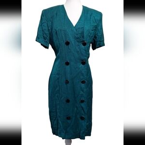 Elegant Teal Double-Breasted Dress